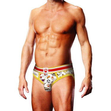 Prowler Barcelona Brief Yellow Red showcasing vibrant Spanish-themed imagery, a stylish jockstrap design perfect for confidence and pride.